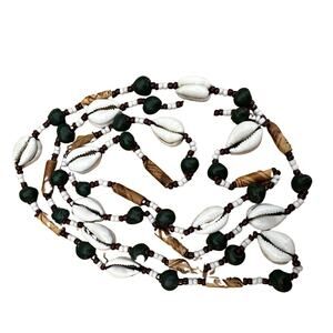 Long Beaded Cowrie Shell Necklace